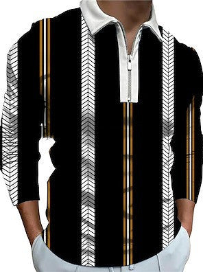 New Long Sleeve 3D Stripe Lapel Comfortable Casual Men's Fashion Polo Shirt